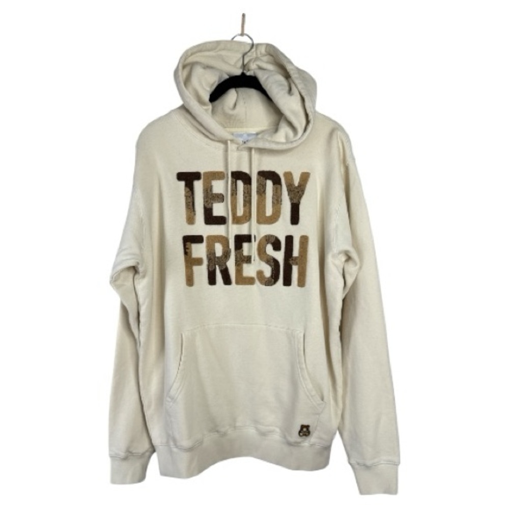 Teddy Fresh Cream Pullover Hoodie Chenille Varsity Letters NWT Size Small - Picture 11 of 11